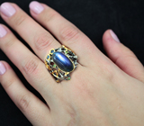 Серебряное кольцо с лабрадоритом, цаворитами и синими сапфирами Серебро 925