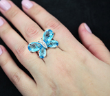 Чудесное серебряное кольцо с голубыми и бесцветными топазами Серебро 925