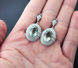 Эффектные серебряные серьги с зелеными аметистами Серебро 925