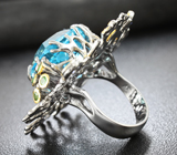Серебряное кольцо с топазом, танзанитами, синими сапфирами и цаворитами Серебро 925