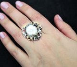 Серебряное кольцо с  жемчужиной барокко, цаворитом и сапфирами Серебро 925
