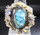 Серебряное кольцо с лабрадоритом, танзанитом и синими сапфирами Серебро 925