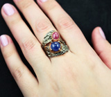 Серебряное кольцо с синим и пурпурным сапфирами Серебро 925