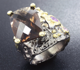 Серебряное кольцо с дымчатым кварцем и аметистами Серебро 925