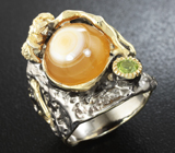 Серебряное кольцо с кальцитом и перидотом Серебро 925