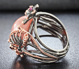Серебряное кольцо с солнечным камнем и сапфирами Серебро 925
