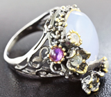 Серебряное кольцо с халцедоном, лунным камнем и аметистом Серебро 925