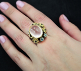 Серебряное кольцо с розовым кварцем, топазами и синими сапфирами Серебро 925