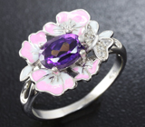Прелестное серебряное кольцо с аметистом и цветной эмалью