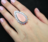 Эффектное серебряное кольцо с розовым кварцем, танзанитами и сапфирами Серебро 925