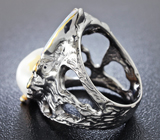 Серебряное кольцо с жемчужиной, дублет опалом, цаворитами и сапфирами Серебро 925