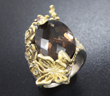 Серебряное кольцо с дымчатым кварцем, родолитом и голубым топазом Серебро 925
