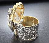 Серебряное кольцо с рутиловым кварцем, мозамбикскими гранатами и перидотом Серебро 925