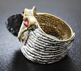Серебряное кольцо с черным турмалином шерлом и гранатами Серебро 925