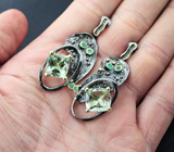Серебряные серьги с зелеными аметистами и изумрудами Серебро 925