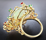 Золотое кольцо с кристаллическими эфиопскими опалами 15,48 карат, изумрудами, рубинами и бриллиантами Золото