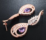 Эффектные крупные серебряные серьги с аметистами Серебро 925