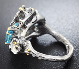 Серебряное кольцо с голубыми топазами и сапфирами Серебро 925