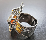 Серебряное кольцо с топовым кристаллическим опалом, цаворитом и разноцветными сапфирами Серебро 925