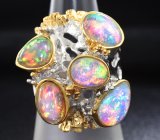 Серебряное кольцо с кристаллическими эфиопскими опалами Серебро 925