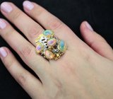 Серебряное кольцо с кристаллическими эфиопскими опалами Серебро 925