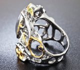 Серебряное кольцо с лабрадоритом, цаворитами и сапфирами Серебро 925