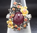 Серебряное кольцо с рубином и сапфирами