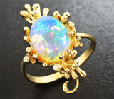 Золотое кольцо с кристаллическим эфиопским опалом 2,55 карат и бриллиантами Золото