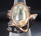 Серебряное кольцо с рутиловым кварцем и мозамбикскими гранатами Серебро 925
