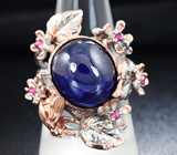 Серебряное кольцо с синим и пурпурными сапфирами Серебро 925
