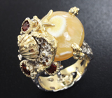 Серебряное кольцо с агатом и мозамбикскими гранатами Серебро 925