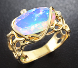 Золотое кольцо с великолепным ограненным эфиопским опалом 2,09 карат и бриллиантами Золото