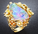 Золотое кольцо с кристаллическим эфиопским опалом 8,73 карат и бриллиантами Золото
