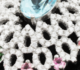 Замечательный серебряный кулон с голубым топазом, изумрудами и розовыми турмалинами Серебро 925