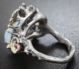 Серебряное кольцо с кристаллическими эфиопскими опалами и сапфирами Серебро 925
