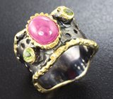Серебряное кольцо с рубином и перидотами Серебро 925