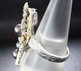 Серебряное кольцо с цветным жемчугом и изумрудами Серебро 925