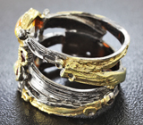Серебряное кольцо с кристаллическими эфиопскими опалами и мозамбикскими гранатами Серебро 925
