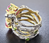 Серебряное кольцо с сапфирами и цаворитами Серебро 925