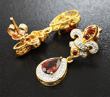 Серебряные серьги с мозамбикскими гранатами и бриллиантовыми акцентами Серебро 925