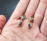 Серебряные серьги с мозамбикскими гранатами и бриллиантовыми акцентами Серебро 925