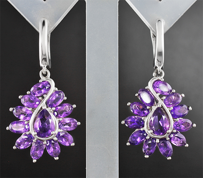 Серебряные серьги с уругвайскими аметистами