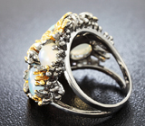Серебряное кольцо с кристаллическими эфиопскими опалами и разноцветными сапфирами Серебро 925
