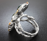 Серебряное кольцо с кристаллическими черными опалами и разноцветными сапфирами Серебро 925