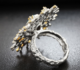 Серебряное кольцо с кристаллическим черным опалом и разноцветными сапфирами Серебро 925
