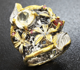 Серебряное кольцо с цитрином, мозамбикским и родолитами гранатами Серебро 925