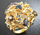 Авторское золотое кольцо с топовыми гранатами со сменой цвета и бриллиантами Золото