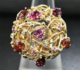 Авторское золотое кольцо с топовыми гранатами со сменой цвета и бриллиантами Золото