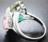 Серебряное кольцо с празиолитом, розовым кварцем, корнелианом, зеленым агатом и кубиком циркония Серебро 925