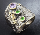 Серебряное кольцо с аметистом и цаворитами Серебро 925